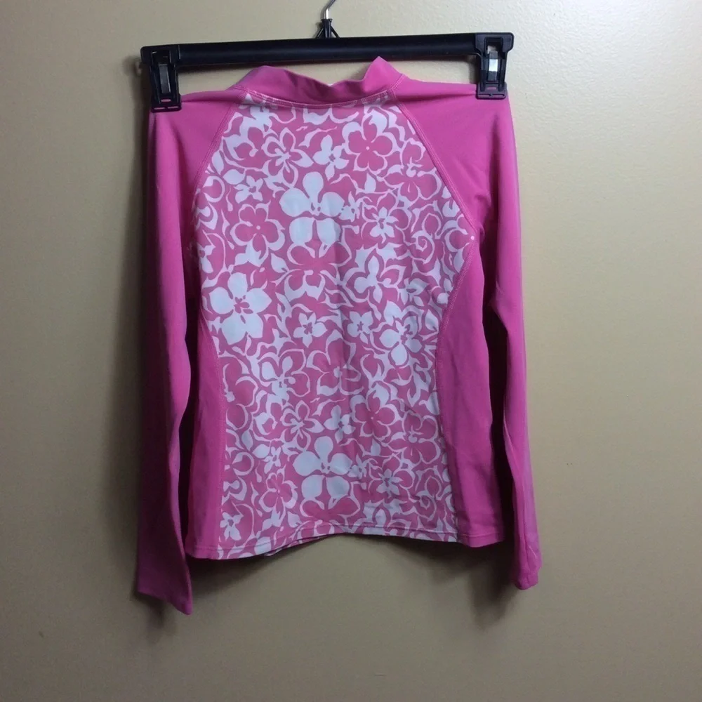 🎈3/$20!  Lands End pink floral rash guard. Medium. 10–12.